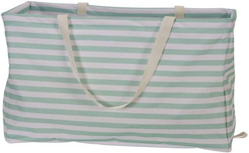 Household Essentials 2242 Krush Canvas Utility Tote | Reusable Grocery Shopping Laundry Carry Bag | Teal And White Stripes, 22" L X 11" W X 13" H,