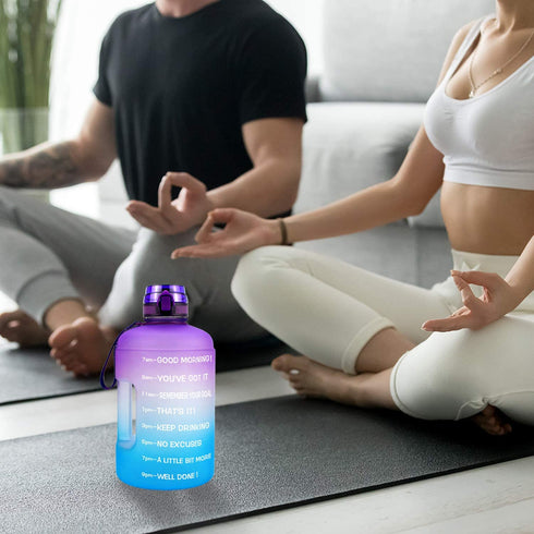 QuiFit Motivational Gallon Water Bottle - with Time Marker & Infuser & Flip Top Leak-Proof Reusable Water Jug for Fitness Outdoor Sports Enthusiasts BPA Free