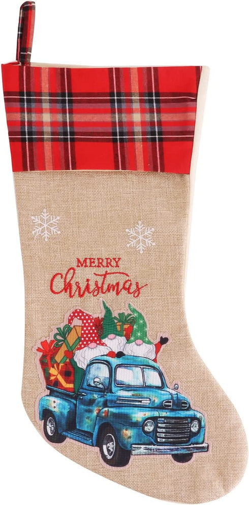 Yuokwer Christmas Stockings?Big Size 4 Pack 18-Inch Extra Long Blue Truck Burlap Stocking Xmas Hanging Stocking Character for Family Holiday Season Decor (Blue Car, 4)
