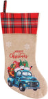 Yuokwer Christmas Stockings?Big Size 4 Pack 18-Inch Extra Long Blue Truck Burlap Stocking Xmas Hanging Stocking Character for Family Holiday Season Decor (Blue Car, 4)