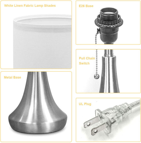 AMUV Nightstand Lamps for Bedrooms Set of 2,Small Bedside Lamp,End Table Lamps Set of 2, Mini Lamps for Living Room Table Top,White Shade,Pull Chain Switch,Bulb not Included