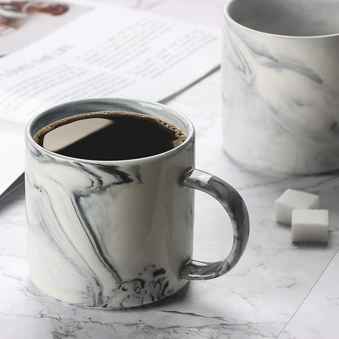 12 oz Coffee Mugs, Harebe Stackable Novelty Marble Ceramic Cup for Men Women Boy Girl Lover, Family Mug Set of 4, Gray