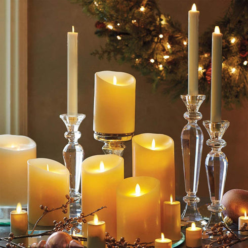 Flameless Taper Candles H9"x D1" Dripless Real Wax Moving Wick Electric Candles with Remote Timer LED Battery Operated Candles for Table Centerpieces Party Decorations Ivory