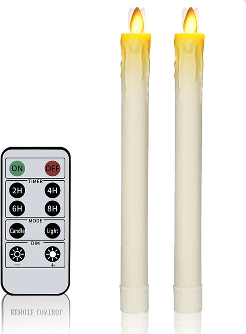 Flameless Taper Candles H9"x D1" Dripless Real Wax Moving Wick Electric Candles with Remote Timer LED Battery Operated Candles for Table Centerpieces Party Decorations Ivory