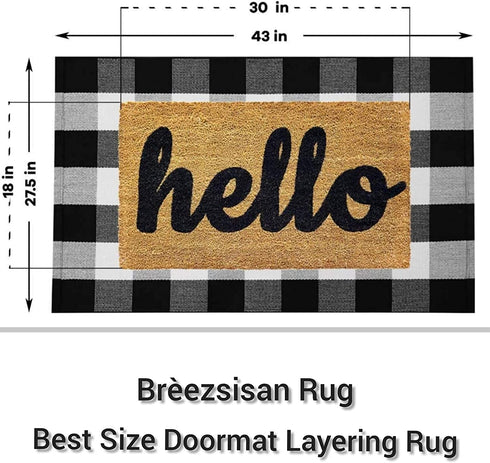 Breezsisan Black and White Layering Doormat Rug 2x4.3 ft. Cotton Woven Buffalo Plaid Outdoor Indoor Runner Rug, Hand-Woven Washable Carpet for Front Porch, Kitchen, Farmhouse, Entryway