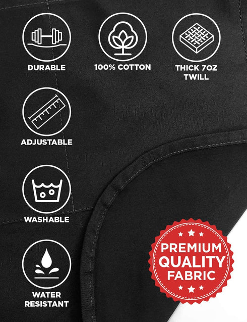 ApronMen, Fear The Bearded Chef Apron, Professionally Printed Funny BBQ Grilling Aprons for Men (Black) - Adjustable One Size Fits All - 100% Cotton - Mens Apron With Pockets