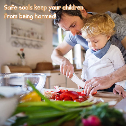 7 Pieces Wooden Kids Kitchen Knife Include Wood Kids Knife Plastic Potato Slicers Cooking Knives Serrated Edges Toddler Knife Kids Plastic Knife Resistant Gloves for Kitchen Children(Car)