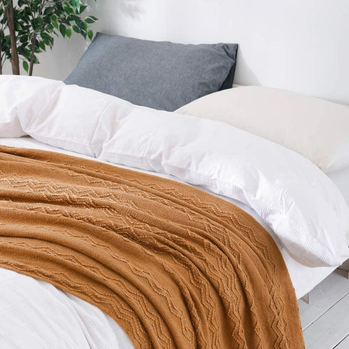 MIULEE Brown Throw Blanket for Couch,Boho Bed Decor Knitted Outdoor Blankets Throw Size with Tassels Cozy Woven for Sofa Home Chair Wave Pattern 50" x 60" Inches