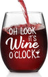 Oh Look It's Wine O™clock Stemless Wine Glass, Wine Gifts for Women Men Friends Her Him Coworkers Wine Lovers Congratulation Birthday Christmas, 15Oz Wine Glass with Funny Words