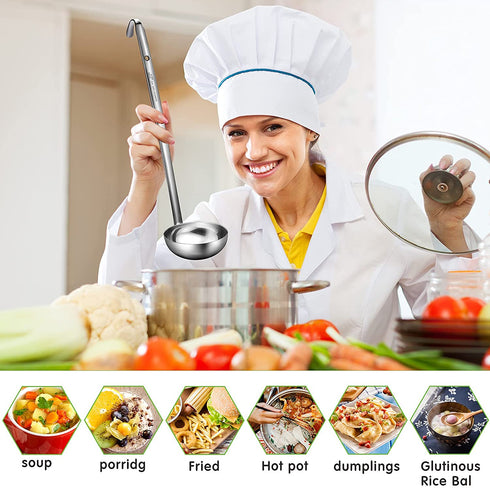 meekoo 3 Pieces Stainless Steel Ladle Soup Handle Ladle with Pouring Rim for Kitchen Cooking Soup Sauce (10 oz)