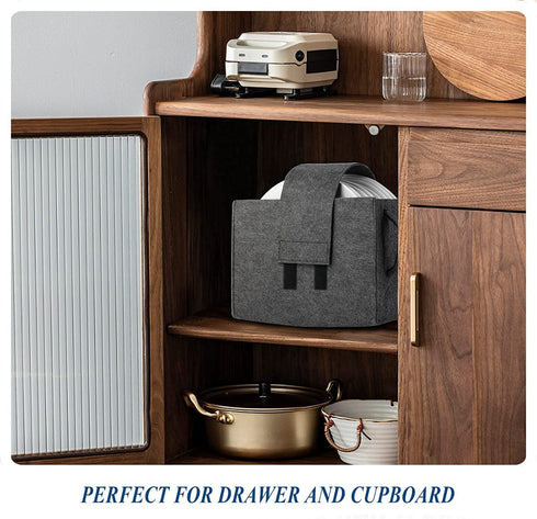 Plate Storage Holder Bag, Felt Plate Dish Containers Bag with Handle, Camping Tableware Storage Felt Bag for Caravan, Motorhome Kitchen Cupboard Storage