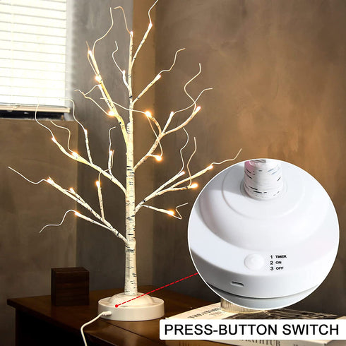 Lighted Birch Tree 2ft Tree Lamp with 24 LED Lights Christmas Decorations Tabletop Tree for Bedroom Indoor Party Warm White