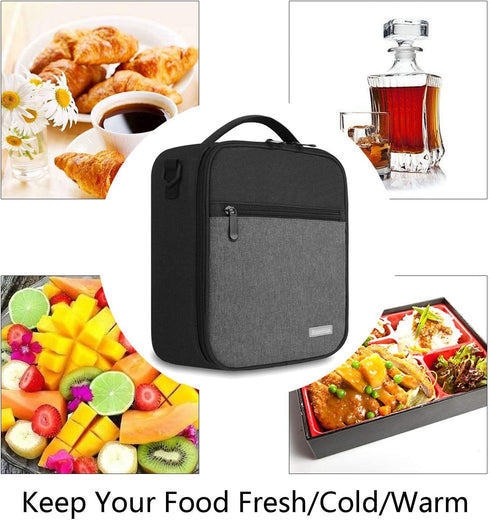 Lunch Box with Padded Liner,Amersun Spacious Insulated Lunch Bag Durable Thermal Lunch Cooler Pack with Strap for Men Women Boys Girls Adults School Sport Beach Picnic Work Camp,2 Pocket(Black Gray)