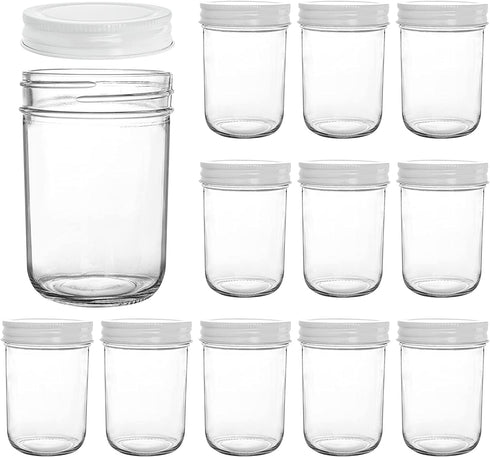 Yesland 12 Pack 8 Oz Glass Regular Mouth Mason Jars with Metal Airtight Lids - BPA Free Overnight Oats Jars with Lid and Wide Mouth Mason Jars for Jelly, Jam, Dry Food, Spices, Herbs, Salads, Yogurt