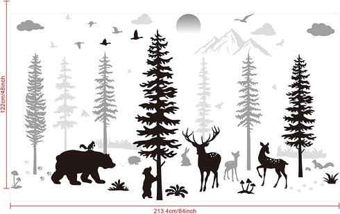 Nursery Wall Decals Forest Deers Wall Stickers Bears Pine Tree Wall Decals Mural Art Wallpaper for DIY Children Room Nursery Vinyl Removable Decals (Classic Style)
