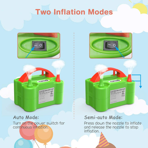 Balloon Pump, Dr.meter Portable Dual Nozzle Electric Balloon Pump, 110V 600W Balloons Air Blower/Inflator for Party Decoration/Halloween/Wedding/Birthday/Anniversary/Christmas, Green
