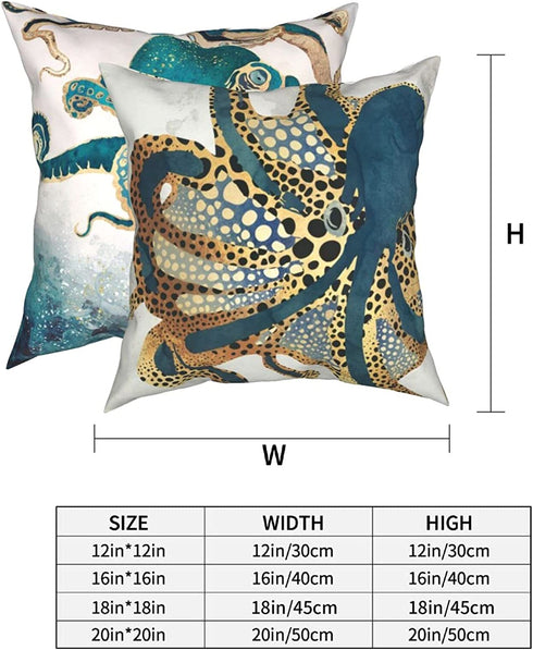 AOOPUC Marine Octopus Nautical Cushion Cover Throw Pillow Covers Set of 2 Outdoor Sofa Decor Squid Sea Animals Teal Golden Pillow Cases Cotton 18 X 18 Inches Square for Couch Sofa Bedroom Chair