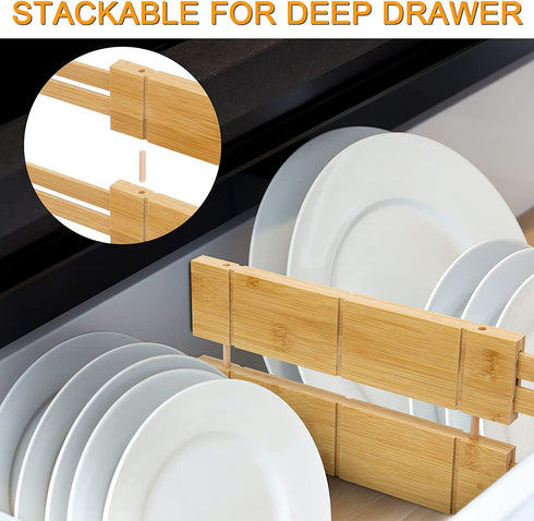 FULUSELEC Adjustable Drawer Dividers Bamboo Organizers with Insert, Expandable Utensil Holder Dresser Drawer Separators for Home, Office, Dressers and Bathroom - 13.25-17 inch