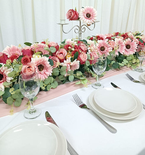 24 Heads Red Silk Flowers, Artificial Flowers Clearance, Fake Red Roses & Pink Daisies Flowers Bouquets for Indoor Home Decor, Flora Boutique by VOCOLO