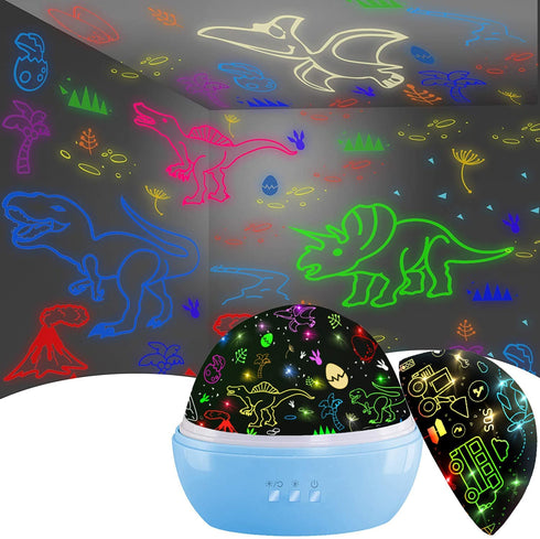 MINGKIDS Kids Night Lights for Bedroom,Project Dinosaurs and Vehicles on Wall or Ceiling,Room Lights for Baby Toddler,2 to 9 Year Old Gifts for Boys Girls
