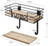 TJ.MOREE Ironing Board Hanger Wall Mount - Laundry Room Iron and Ironing Board Holder with Large Storage Wooden Base Basket and Removable Hooks (Black)