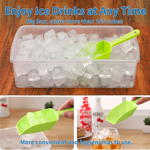 Ice Cube Tray with Lid and Bin for Freezer, Easy Release 55 Nugget Ice Tray with Cover, Storage Container, Scoop. Perfect Small Ice Cubes Trays & Mold. Flexable Durable Plastic, BPA Free