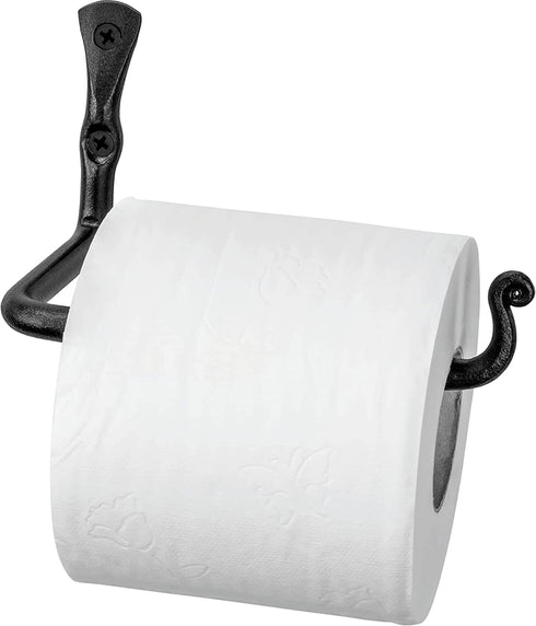 RTZEN Bathroom Toilet Paper Holder - Handcrafted Rustic Wrought Iron Wall Decor Toilet Roll Holder - Black Matte Wall Mount Toilet Paper Bar for Modern Farmhouse Bathroom Decor