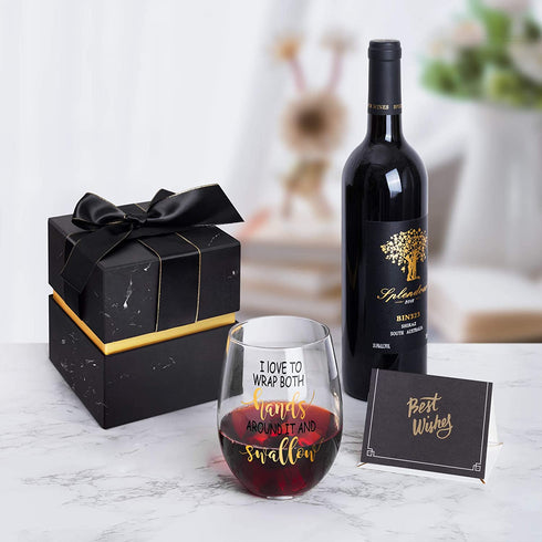 I Love To Wrap My Hands Around It and Swallow - Funny Stemless Wine Glass, Perfect for Bachelorette Gift, Gag Gift for Women Birthday Gifts for Friend BFF Wife Girlfriend