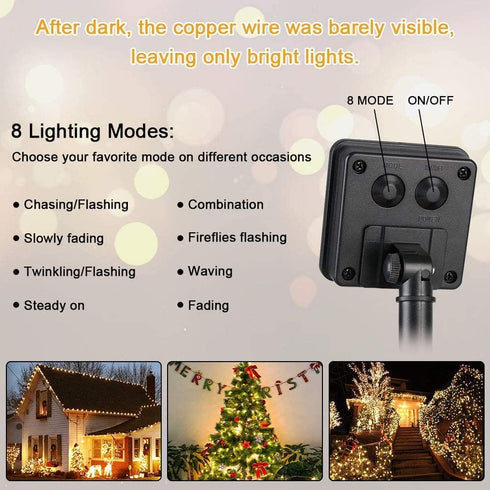 Outdoor Solar String Lights, 2 Pack 33FT 100LED Waterproof Solar Powered Fairy Lights Warm White, 8 Modes Solar Copper Wire Fairy Lights for Xmas, Patio, Yard, Tree, Garden, Wedding, Party, Lawn