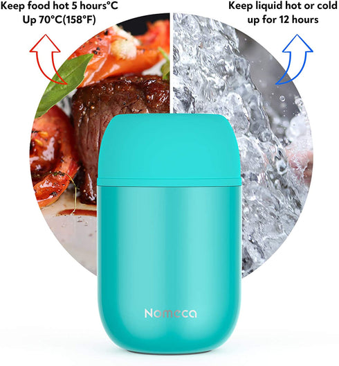 Hot Containers for Kids Lunch Box - Wide Mouth Keep Food Drinks Hot Warm Cold Box, 16Oz Thermal Soup Bowl With Spoon Nomeca Stainless Steel Vacuum Food Flask for School Office Outdoor, Teal