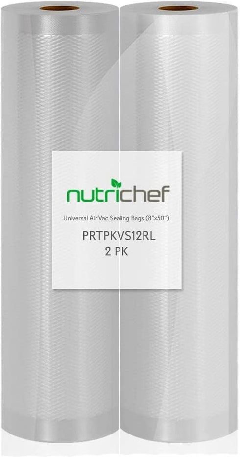 NutriChef Vacuum Sealer Bags 8x50 Rolls 2 pack for Food Saver, Seal a Meal, NutriChef, Weston. Commercial Grade, BPA Free, Heavy Duty, Great for vac storage, Meal Prep or Sous Vide