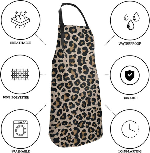 Leopard Kitchen Aprons For Women Men With 2 Pockets Waterproof Adjustable Neck Strap For Thanksgiving,Christmas,Cooking,Baking & Painting