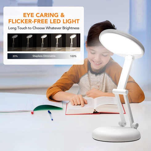 ONEFIRE Desk Lamp Kids Desk Lamp Small Desk Lamp, 8 Brightness Desk Lamps Office Portable & Foldable, Cute Desk Lamp White Desk Lamp Study Lamp, Battery Operated Lamp Rechargeable Lamp Cordless Lamp