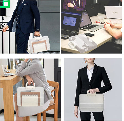Lemical Portable Plastic Transparent File Boxes with Handle A4 Large Capacity Heavy Duty File Boxes Plastic Transparent Paper Storage Boxes Portable Documents Case Storage Boxes File Organizer Boxes