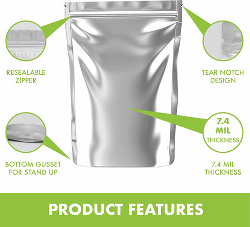 Samoish 1 Quart 50 Mylar bags for Food Storage with oxygen absorbers- 7"x10" Extra thick 7 Mil Mylar Bag Protecting Your Food from Insects, light, and moisture