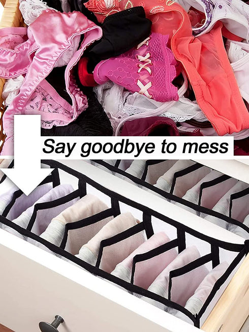 Pack of 5 Underwear Drawer Organizer Set- Foldable Underwear Storage Divider Boxes Includes 6/7/7/11/11 Cell Collapsible Closet Compartments for Socks Bras Ties Lingerie Scarves Organizing