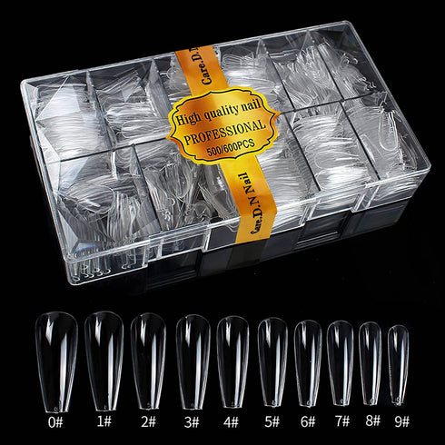 Care.D.N Clear Long Fake Nails Coffin for Girls, Full Cover Acrylic Ballerina Nails Tips, Press on Nails Long, Clear False Nails for Women with Case for Nail Salons and DIY Nail Art 500pcs 10 Sizes.?coffin nails)