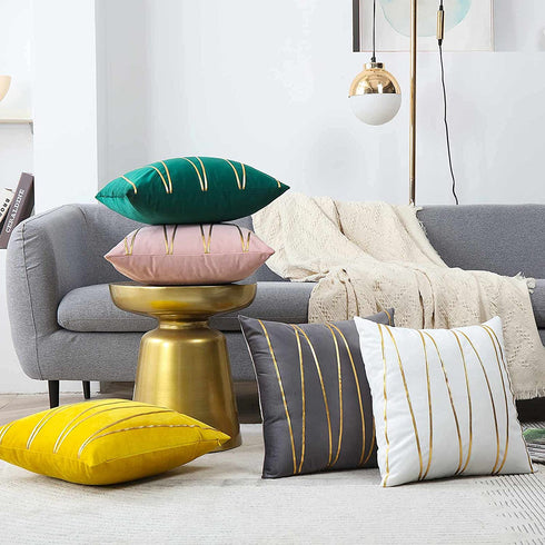 WACOMECO Soft Throw Pillow Covers - Velvet Decorative Cushion Covers Cases for Sofa Bedroom Livingroom Car, 18 x 18 in, White and Gold