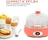 Elite Gourmet EGC007C Rapid Egg Cooker, 7 Easy-To-Peel, Hard, Medium, Soft Boiled Eggs, Poacher, Omelet Maker, Auto Shut-Off, Alarm, 16-Recipe Booklet, BPA-Free, Coral