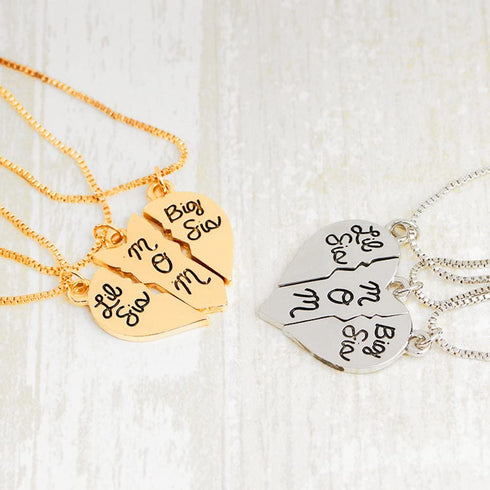 Amosfun Mother Jewelry Gift Big Sis Lil Sis Mom Puzzle Heart Pendants Matching Mother' s Day Gift from Daughter (Golden) Party Favors