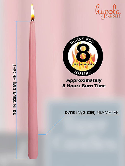 12 Pack Tall Taper Candles - 10 Inch Rose Pink Dripless, Unscented Dinner Candle - Paraffin Wax with Cotton Wicks - 8 Hour Burn Time