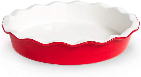 Pie Dish, by Kook, Round Pie Pan/Plate, Deep Dish, Ruffled Wave Edge, for Kitchen Cooking/Baking Dessert Dinner, 10-Inch Ceramic make, 42oz (Cherry)