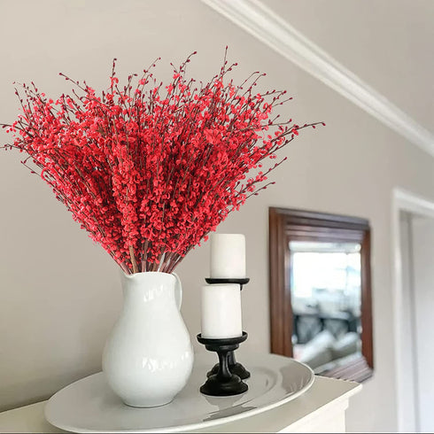 IVITA 10 Pcs 29.5œ Artificial Plants & Flowers Winter Jasmine Flowers Artificial Plant Faux Berries Fake Flower for Home Bedroom Kitchen Wedding Party Table Arrangement Decoration (Red)