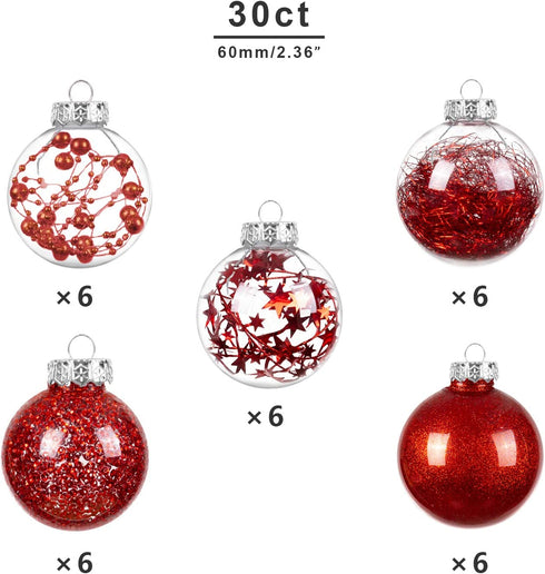 Christmas Balls Ornaments, Small Shatterproof Christmas Baubles for Christmas Tree, Hanging Ball for Holiday Wedding Party Decoration (Red, 2.36" 30pcs)