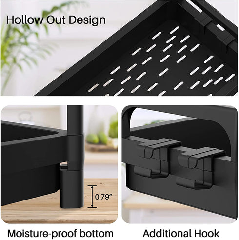 SOYO Under Sink Organizer, 2-Tier Under Bathroom Sink Organizers Cabinet Storage, Standing Rack Organizer, Bath Collection Baskets with Hook, Multi-Purpose Storage Shelf for Kitchen Laundry, Black