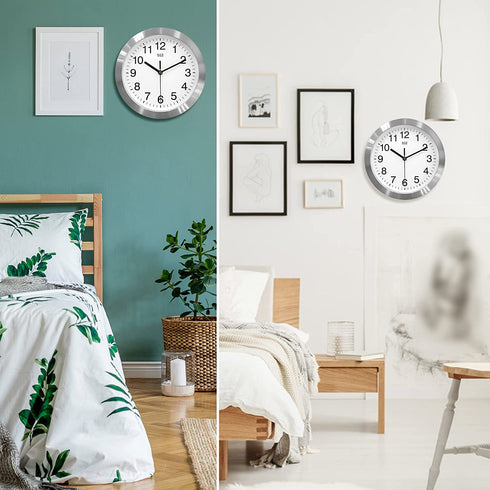 hito Modern Silent Wall Clock Non Ticking 10 inch Sweep Movement Aluminum Frame Glass Cover, Decorative for Kitchen, Living Room, Bedroom, Bathroom, Bedroom, Office