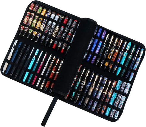 Large Capacity Fountain Pen Case PU Leather Black Color 48 Slots pen pouch bag
