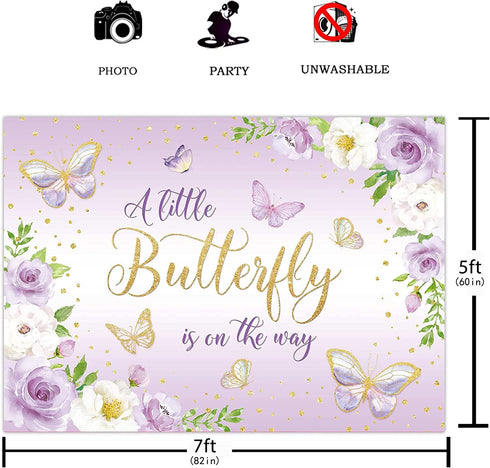 Funnytree 7x5FT A Little Butterfly is On The Way Purple Backdrop Girl 1st Birthday Baby Shower Princess Party Supplies Flower Background Cake Table Decor Favors Photobooth Props Gift Banner