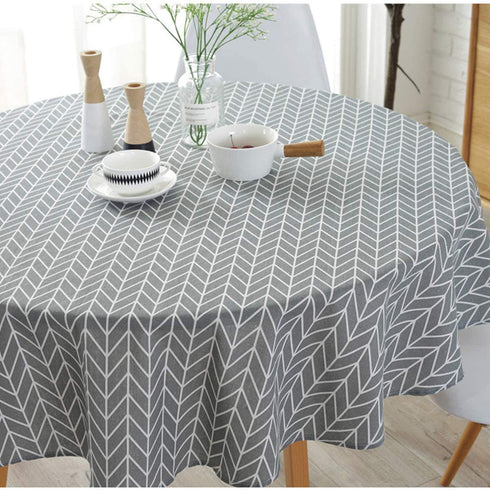 Cotton Linen Tablecloth Grey Arrow Round Table Cover for Dining Kitchen Home Tabletop Decoration, Round - 60 Inch