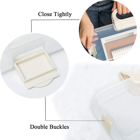 Lemical Portable Plastic Transparent File Boxes with Handle A4 Large Capacity Heavy Duty File Boxes Plastic Transparent Paper Storage Boxes Portable Documents Case Storage Boxes File Organizer Boxes